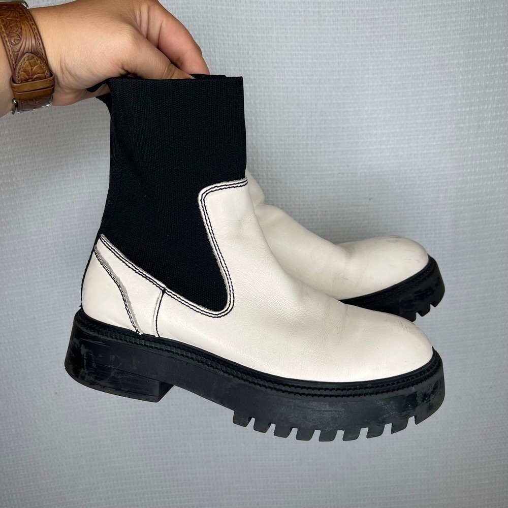 Bershka Premium Ankle Boots White Black Platform Lug Sole Size 37 EU